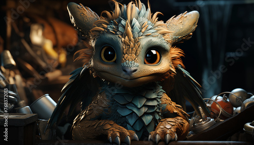 Cute  baby dragon wallpaper background created witha genrative ai technology 