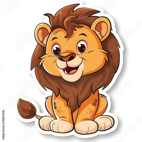 Adorable cute lion sticker in cartoon vector style illustration