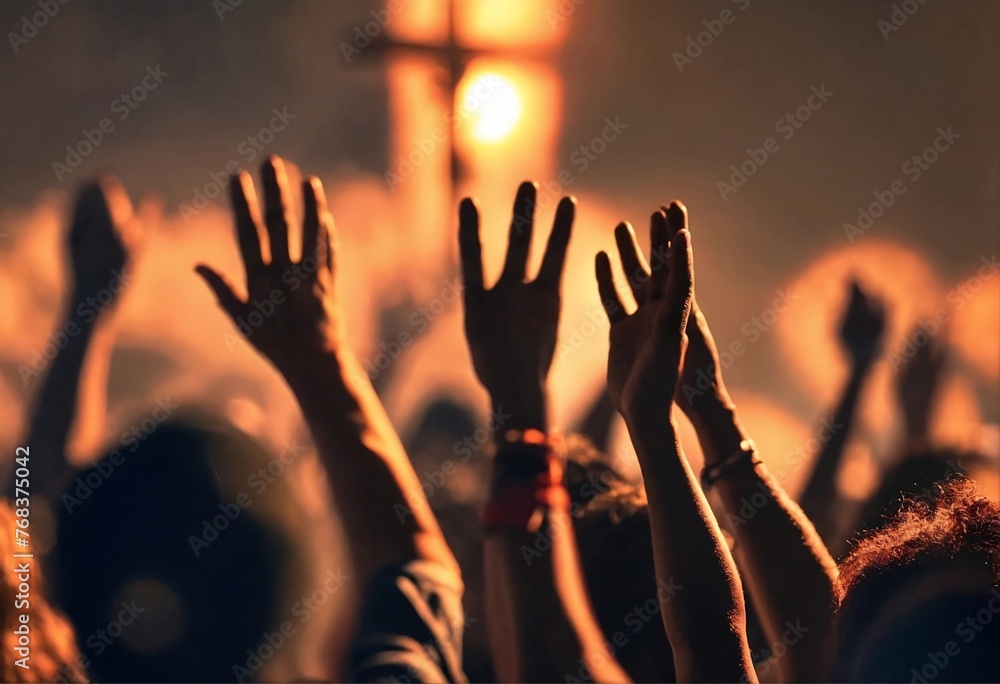 Christian worshipers raising hands up in the air