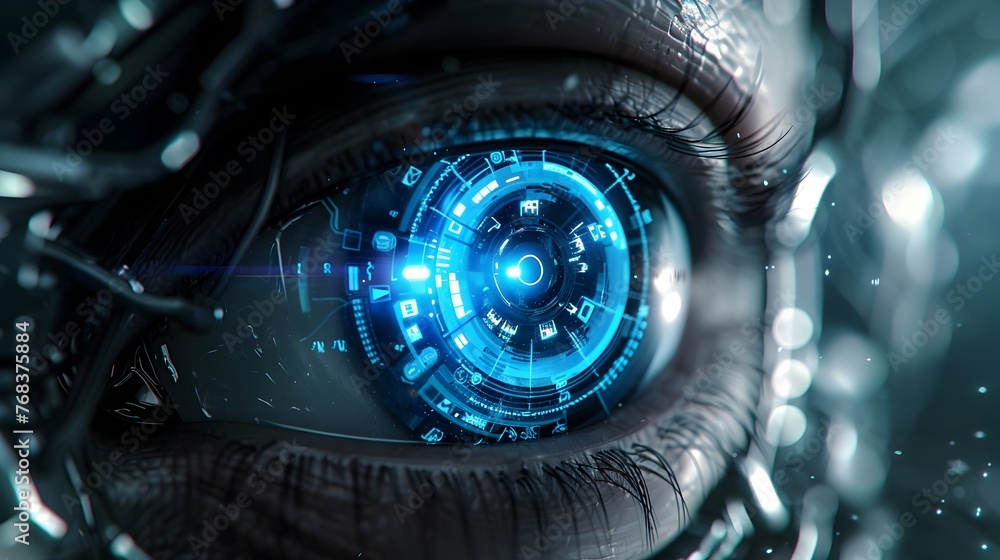 Detailed Futuristic Cybernetic Eye with Integrated Digital Technology Interface Detailed Futuristic Cybernetic Eye with Integrated Digital Technology Interface