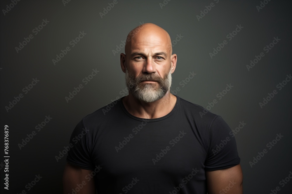 Portrait of a handsome mature man with beard and mustache in a studio.