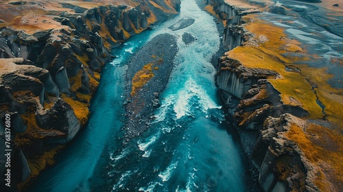 icelandic rivers, teal and orange colors, cinematic lights