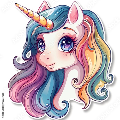 An adorable sticker of a cute unicorn in cartoon vector style illustration