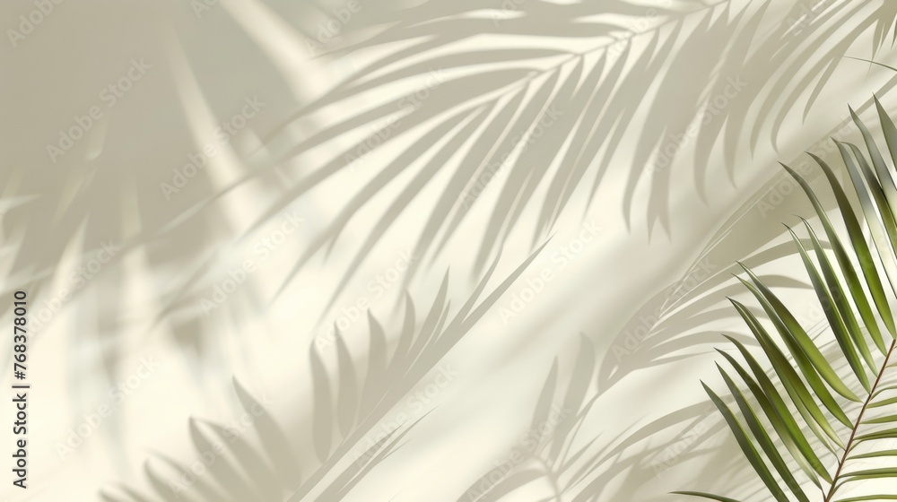 Obraz premium Abstract background with a palm leaf shadow on a white wall
