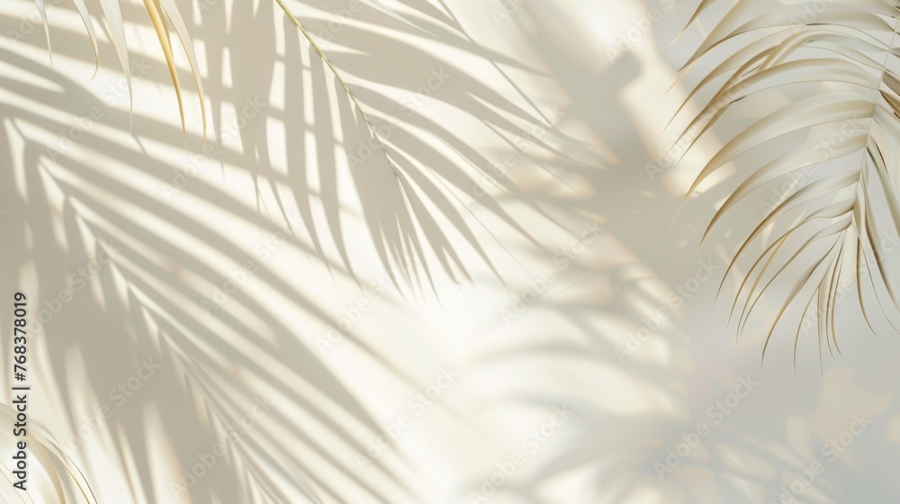 Obraz premium Abstract background with a palm leaf shadow on a white wall