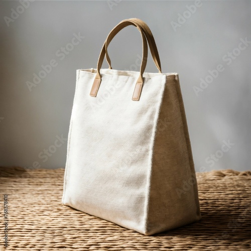 a all-white mockup of a white jute bag, realistic photo