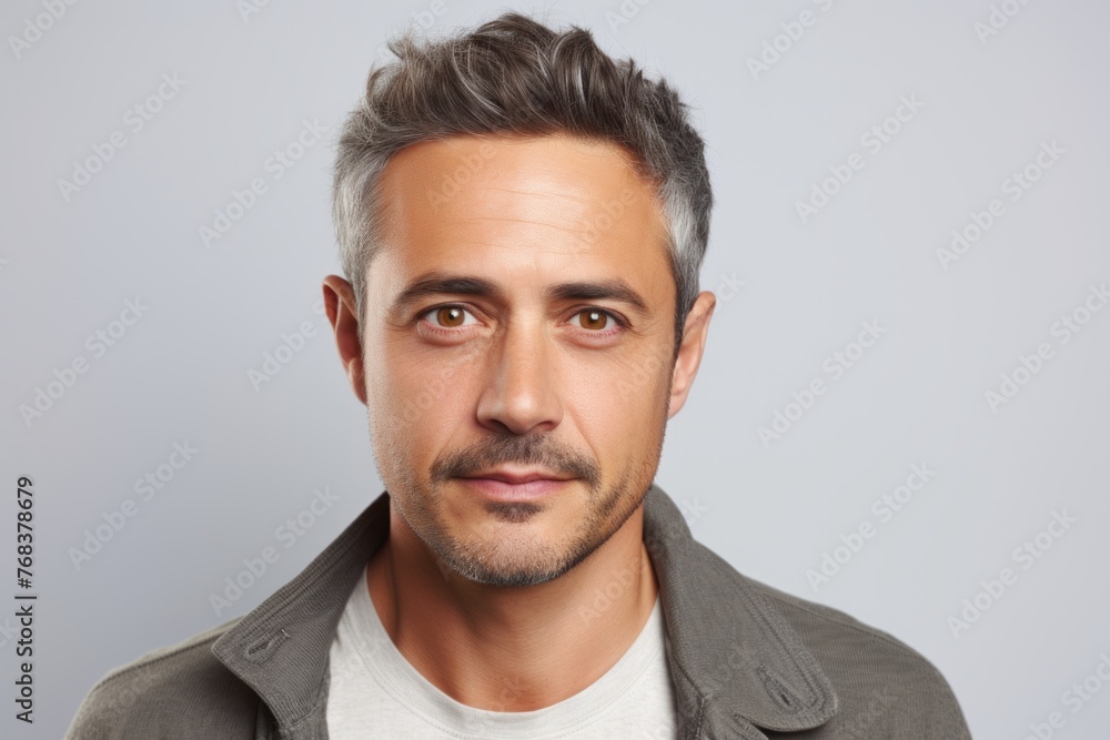 Portrait of a handsome middle-aged man, over grey background Portrait of a handsome middle-aged man, over grey background