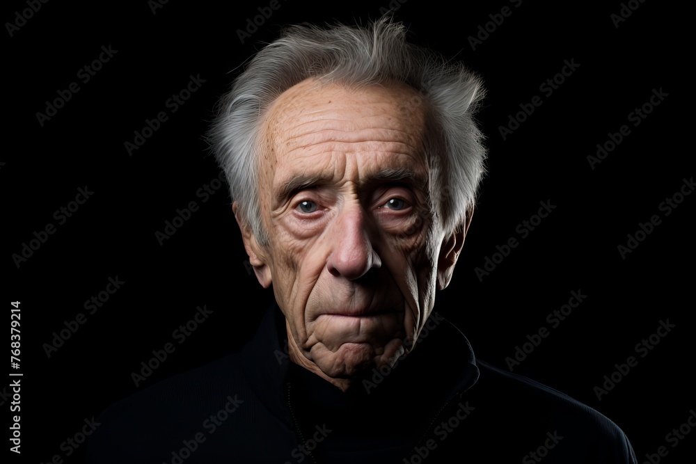 Portrait of an old man on a black background. Studio shot. Portrait of an old man on a black background. Studio shot.