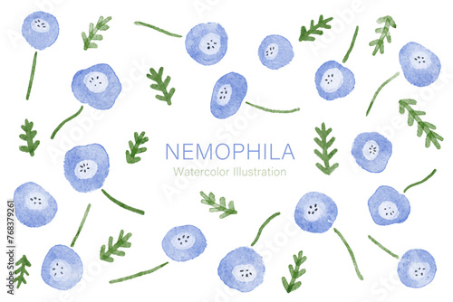 ネモフィラの水彩イラストパーツセット