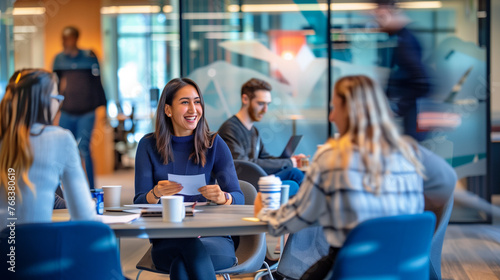 Dynamic Office Discussion and Strategic Teamwork in a Contemporary Co-working Space with Casual Business Meetings and Creative Indoor Atmosphere