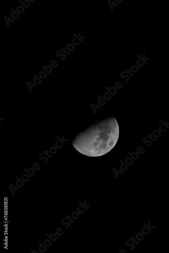 First quarter moon in the night sky