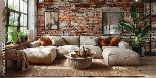Boho ethnic style interior design of a modern living room