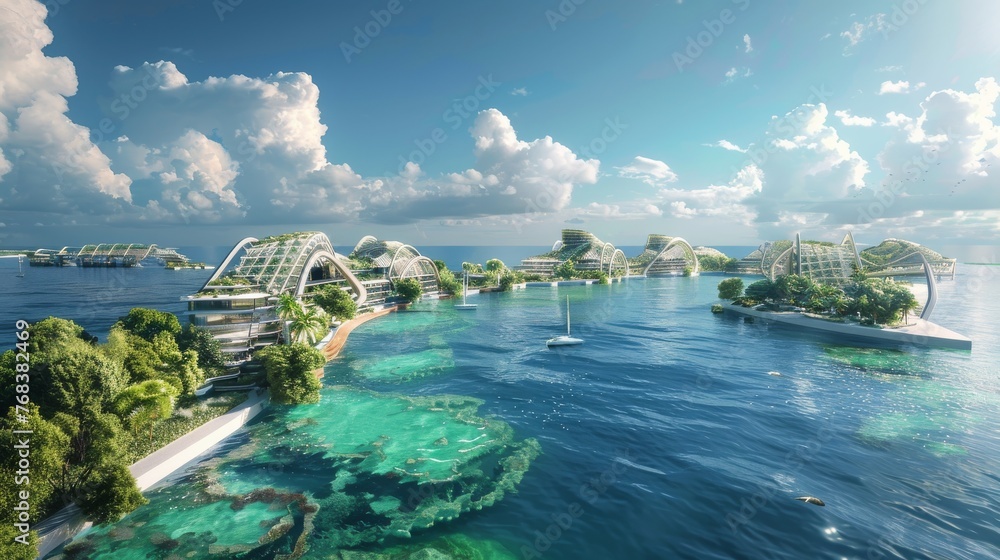 Modern coastal cityscape background created with Generative AI Technology