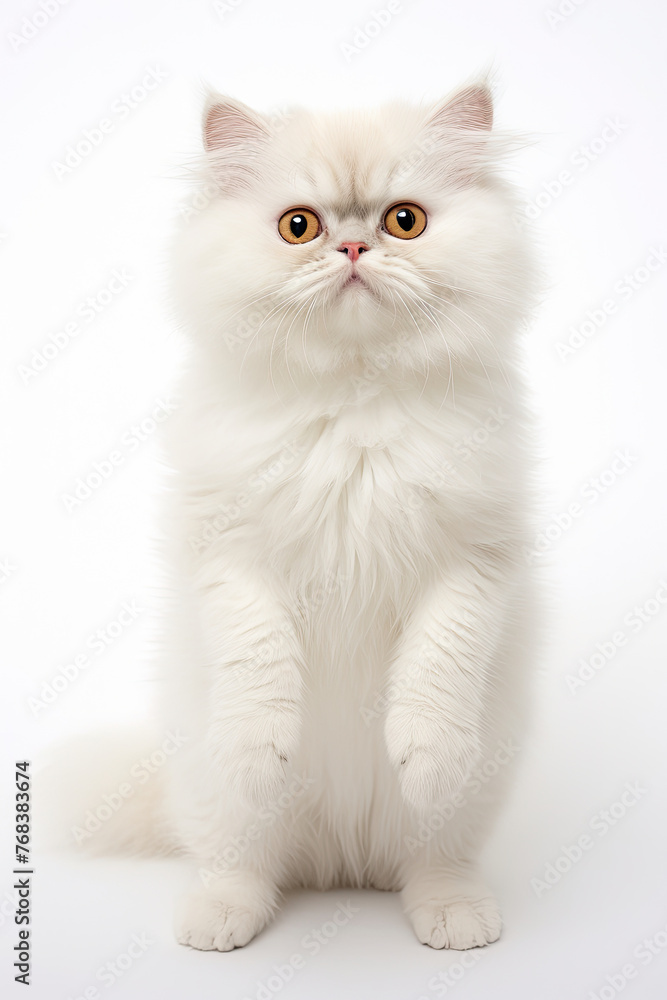 full body of Munchkin Cat pose isolated on white background full body of Munchkin Cat pose isolated on white background