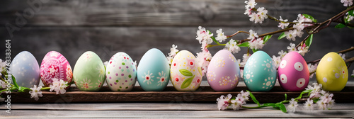 Vivid Collection of Artfully Dyed Easter Eggs Amidst Spring Blossoms