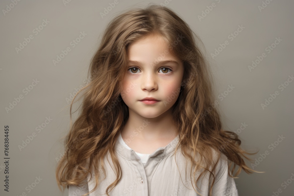 Portrait of a cute little girl with long hair. Studio shot. Portrait of a cute little girl with long hair. Studio shot.