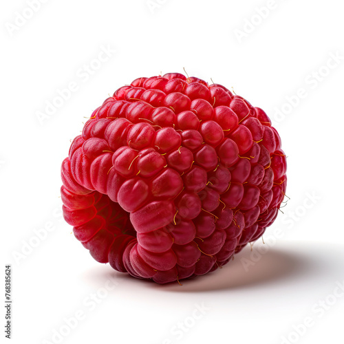 close-up of sweet and ripe red raspberries fruit isolated on a white background created with Generative AI Technology