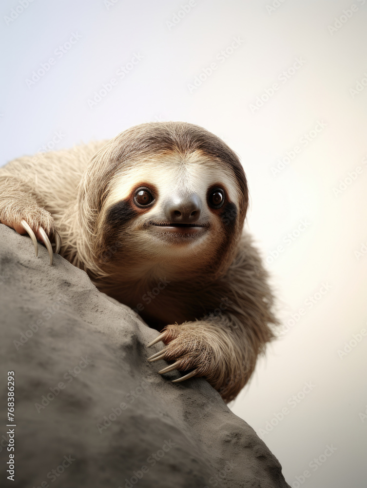 Fototapeta premium cute portrait sloth animal on brown gray background created with Generative AI Technology
