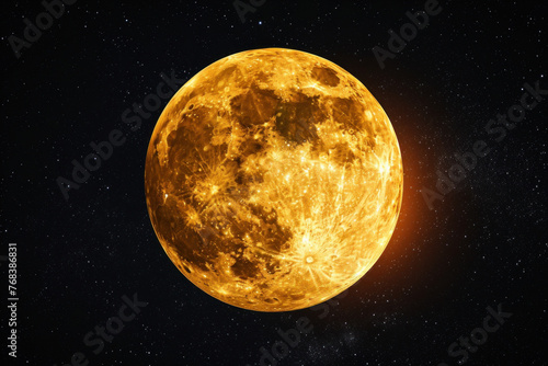 Full Golden Moon Against a Starry Night Sky, Mysterious Celestial Body in Vast Universe