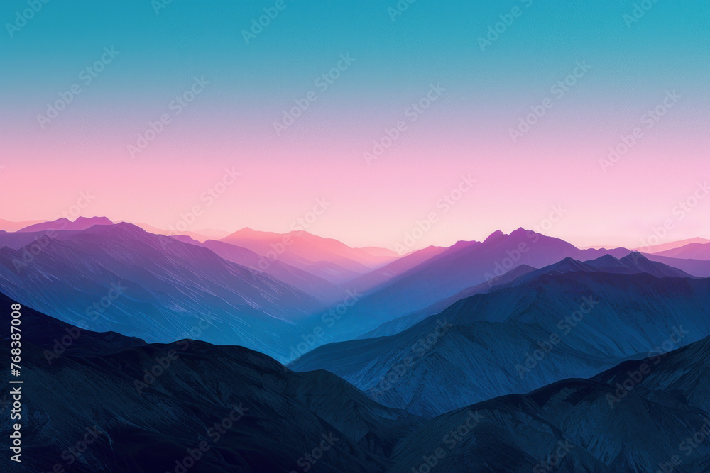  Majestic Mountain Range Bathed in Gradient Twilight Hues, a Tranquil Nature Backdrop
