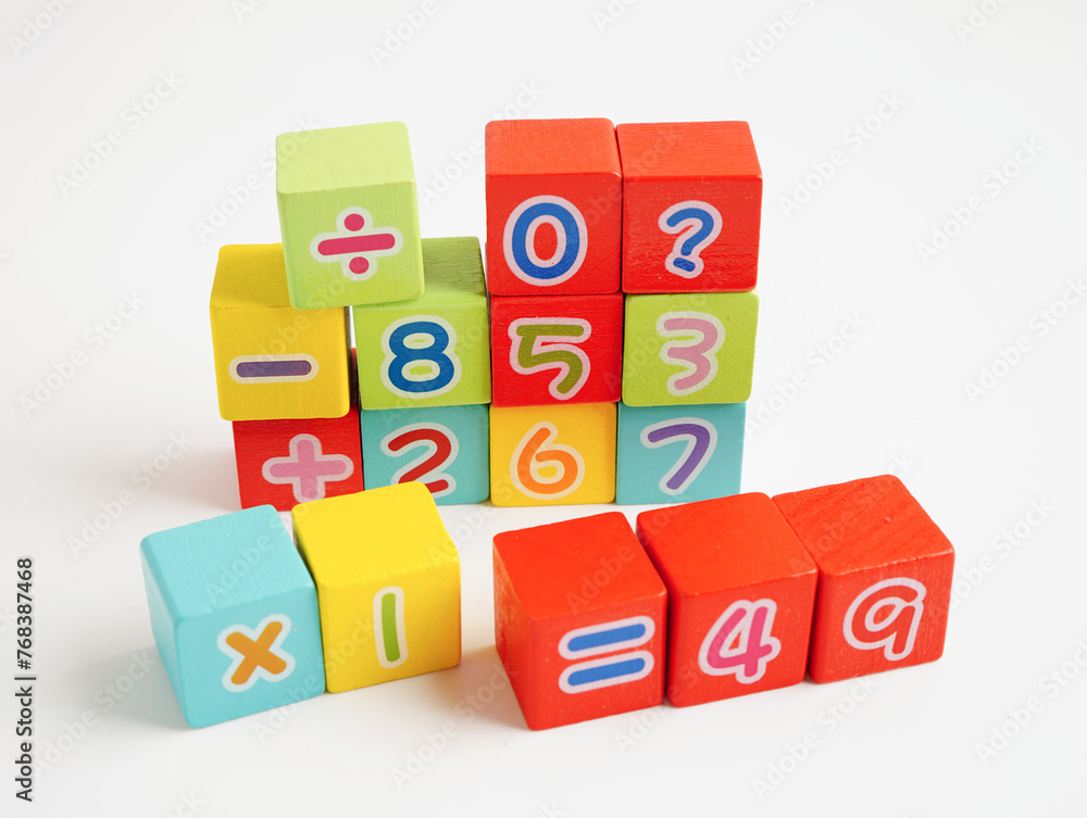 Number wood block cubes for learning Mathematic, education math concept. Number wood block cubes for learning Mathematic, education math concept.