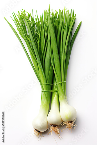 fresh green onions isolated on white background created with Generative AI Technology