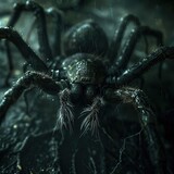 3D scary spider, venomous magic, shadowy lair, moonlight, intense fear, cinematic