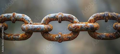 Closeup linked chain link. Generative AI technology.