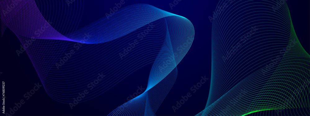 Purple violet green and blue vector abstract line modern tech on neon background. Modern smooth wavy lines. Futuristic concept. Suit for banner, brochure, cover, website, corporate, flyer - obrazy, fototapety, plakaty 