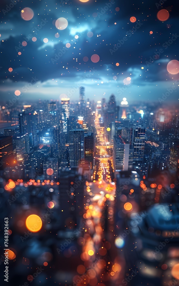 Fototapeta premium Abstract city lights blurred with bokeh effect background, poster and wallpaper or banner