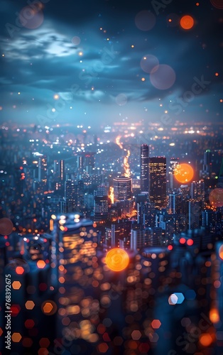 Abstract city lights blurred with bokeh effect background, poster and wallpaper or banner