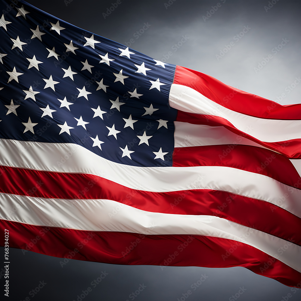 Obraz premium American flag waving in the wind. United States of America flag background.