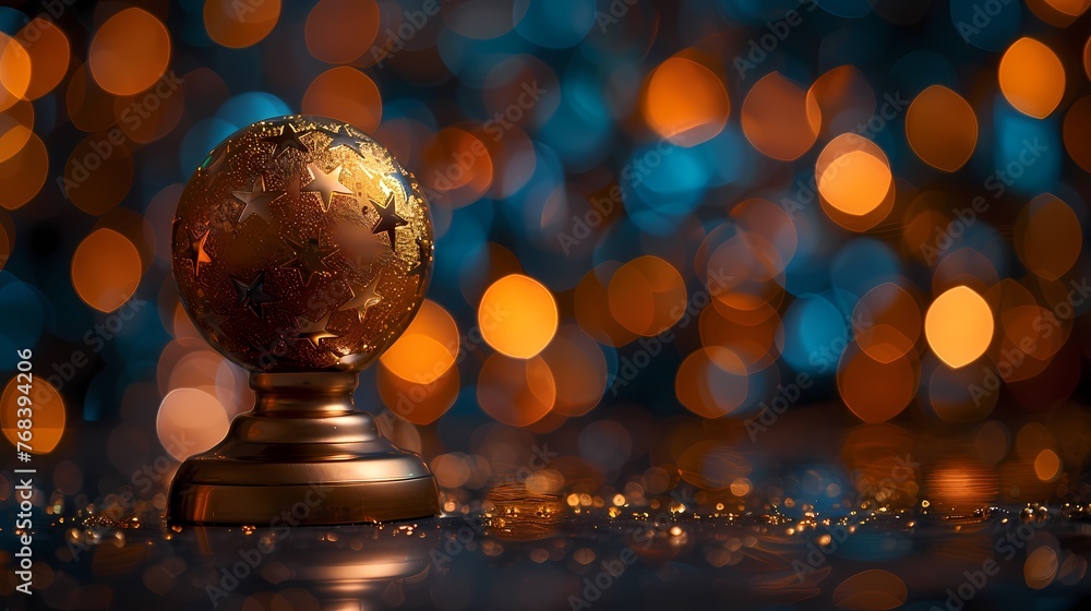 Award winning with dark blue and gold bokeh effect light flare, sparkling for festive and celebration background, poster and wallpaper or banner