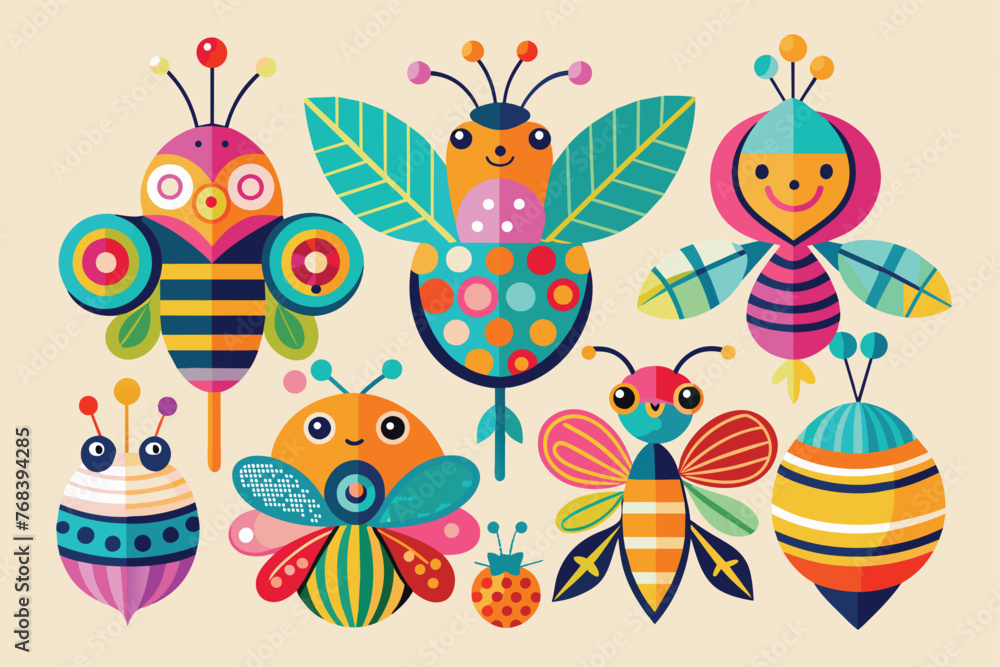 colorful-funky-bee-decoration-shapes-collections illustration.eps