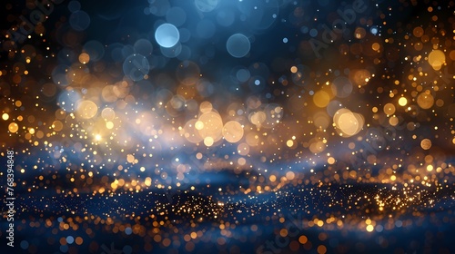 Abstract background with dark blue and gold particle, festive holiday background 