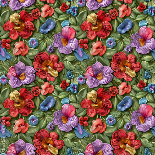Wallpaper Mural Floral embroidery from knitting wool, seamless pattern. Torontodigital.ca