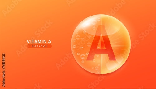 Fresh carrot slice and serum gel solution. High vitamin A essential to the health. Natural alternative dietary supplements. Fruits rich in vitamins minerals. Vector illustration.