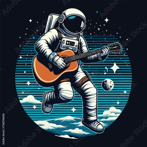illustration of astronaut playing guitar flat art vector design for tshirt, poster, banner and more