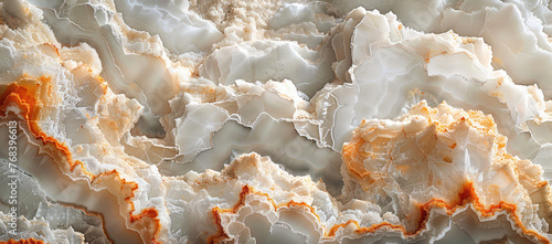A closeup of white and orange cloud marble, with intricate patterns resembling delicate clouds. Created with Ai