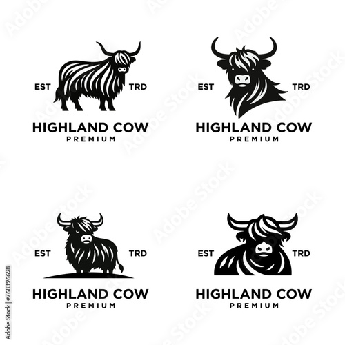 Highland Cattle Cow Head Logo Design illustration
