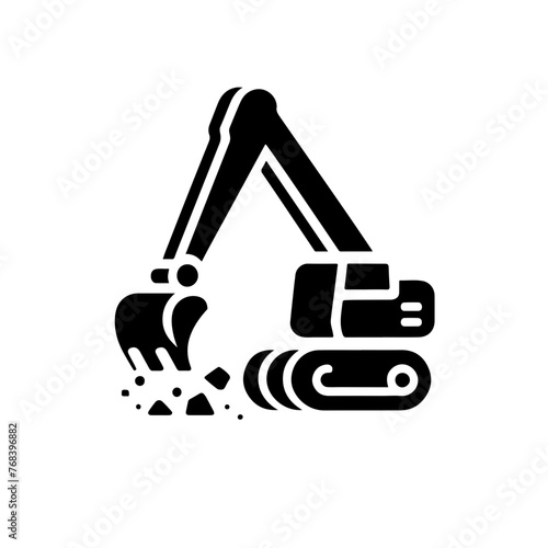 excavator as a simple icon logo vector illustration, isolated on transparent background