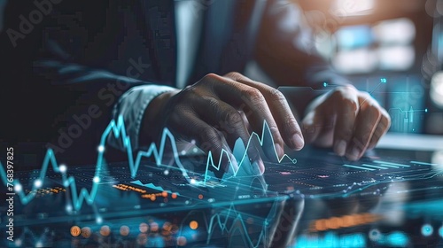 close up view of Businessman hand, financial graph rise, interest rate, investment growth