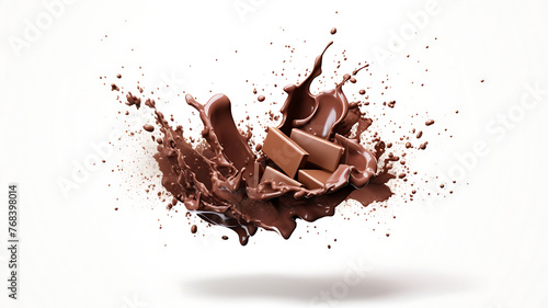 close up of chocolate syrup splash on white background with clipping path.