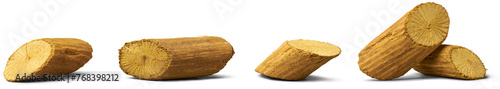 pieces of tree turmeric, berberis aristata, venivel venivelgeta or calumba wood, yellow vine or daruharidra, indian barberry, traditional ayurvedic medicine isolated white background