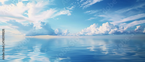  Stunning Beachscape with Azure Sky and clouds reflecting in crystal clear waters. Vibrant Tropical Coastline.