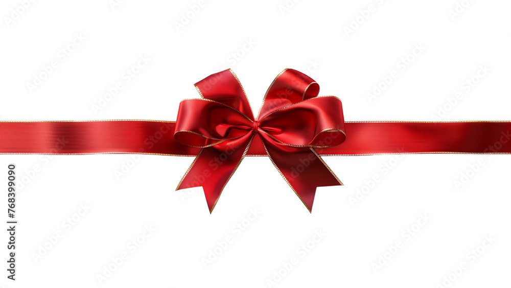 Elegant red ribbon with gold border and bow: a festive decorative element on a transparent background. Elegant red ribbon with gold border and bow: a festive decorative element on a transparent background.