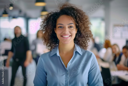 Smiling African American Woman: Happy in Modern Office Environment