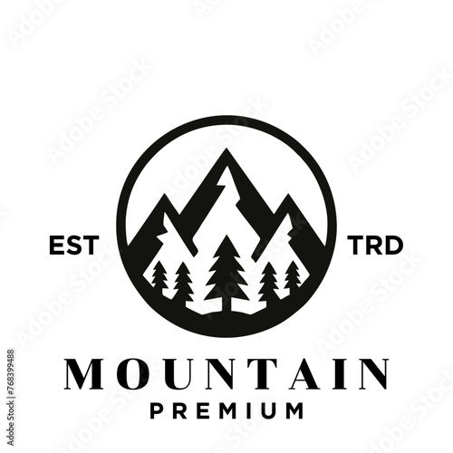 Mountain peak summit logo design. Outdoor hiking adventure icon
