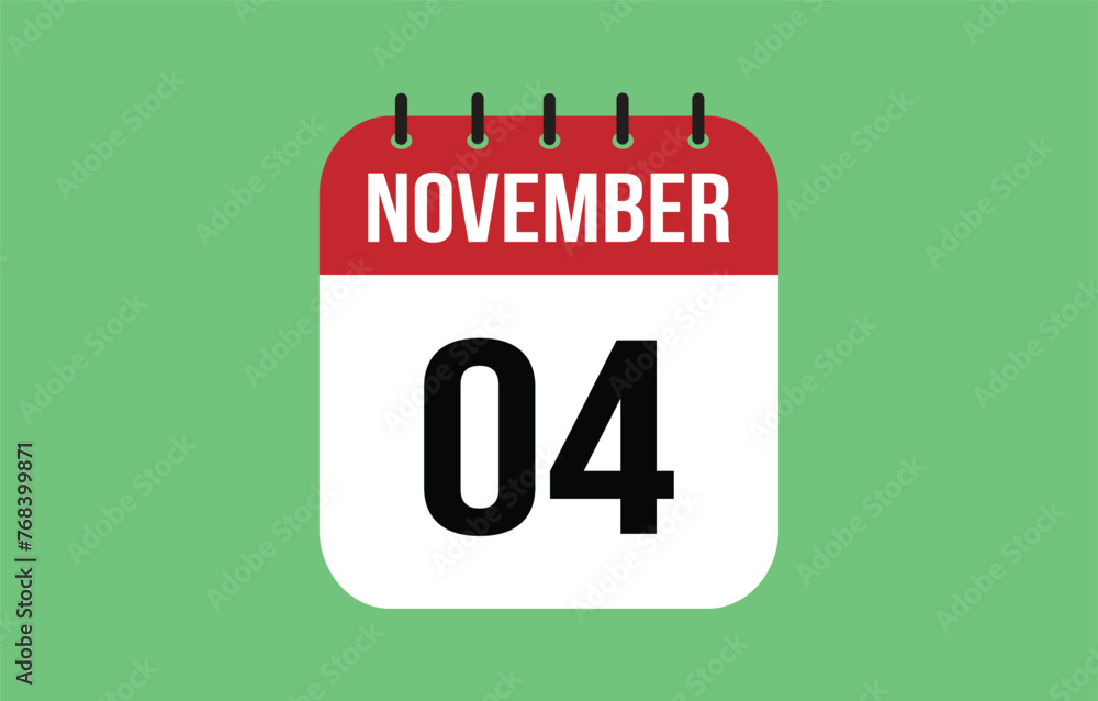 4 November Calendar. November Calendar Vector Illustration. 4 November Calendar. November Calendar Vector Illustration.