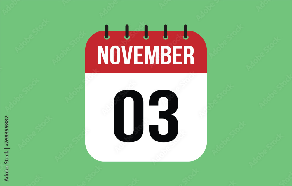 3 November Calendar. November Calendar Vector Illustration. 3 November Calendar. November Calendar Vector Illustration.
